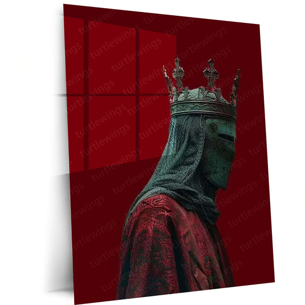 Medieval Knight King Metal Poster | Crusader Warrior Wall Art | Dark Red Royal Knight Metal Print