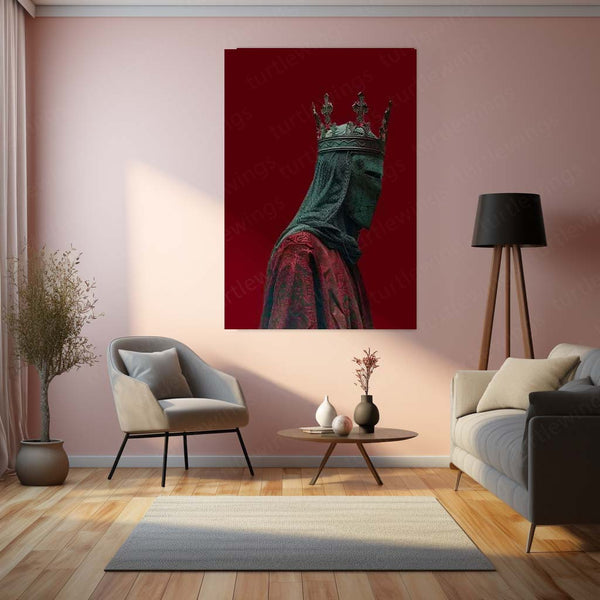 Medieval Knight King Metal Poster | Crusader Warrior Wall Art | Dark Red Royal Knight Metal Print