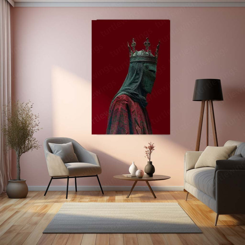 Medieval Knight King Metal Poster | Crusader Warrior Wall Art | Dark Red Royal Knight Metal Print