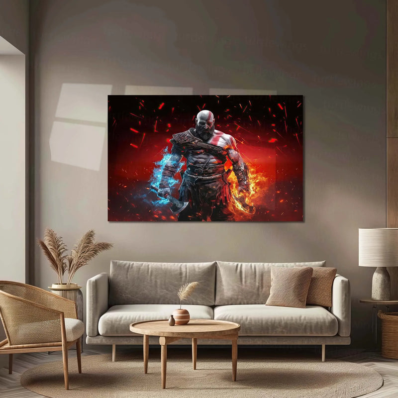 Kratos – Reborn | God of War Legendary Metal Frame | Mythic Warrior Gaming Wall Art - TURTLEWINGS 