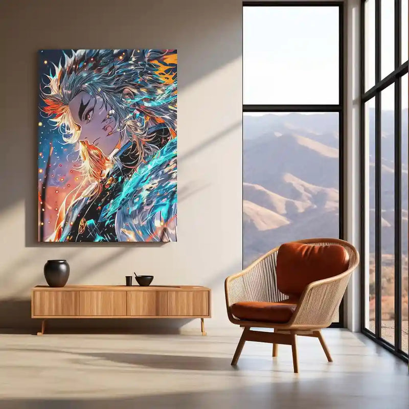 Anime Metal Poster | Kyojuro Rengoku – Flame of the Unbreakable Will | Demon Slayer Metal Frame | Anime Warrior Wall Art - TURTLEWINGS 