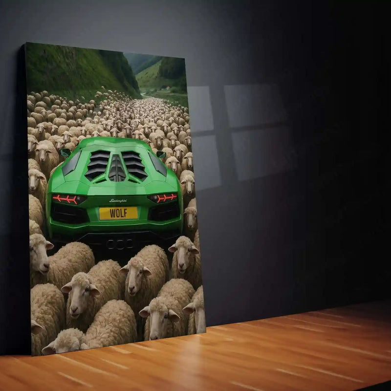 Car Metal Poster | Lamborghini Aventador – Lone Wolf Among Sheep | Supercar Mindset Metal Frame - TURTLEWINGS 