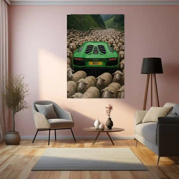 Car Metal Poster | Lamborghini Aventador – Lone Wolf Among Sheep | Supercar Mindset Metal Frame - TURTLEWINGS 