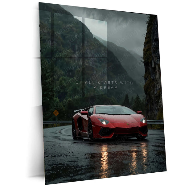 Quotes Metal Poster | Lamborghini with Motivational Quote Metal Poster | Speed x Success Wall Art