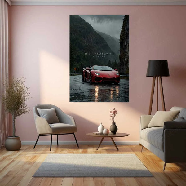 Quotes Metal Poster | Lamborghini with Motivational Quote Metal Poster | Speed x Success Wall Art