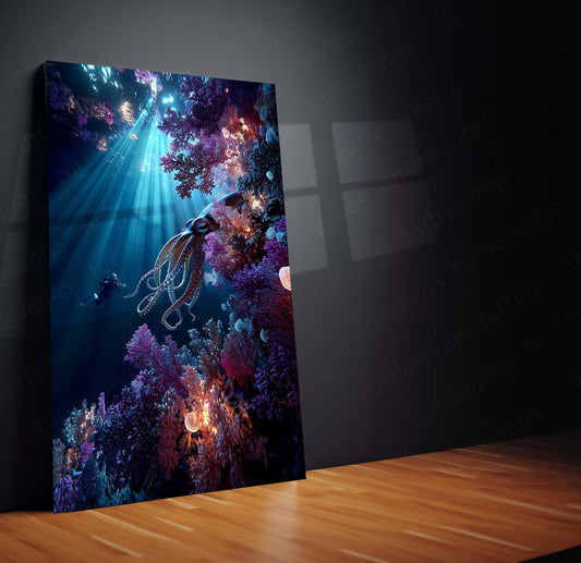 Colossal Hamilton’s Squid Metal Poster | Deep Sea Creature Wall Art | Underwater Fantasy Decor