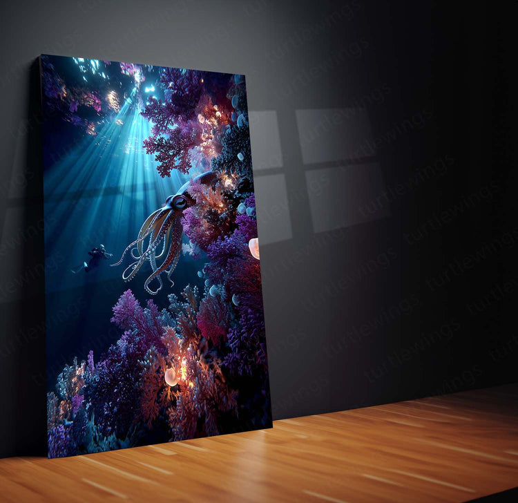 Colossal Hamilton’s Squid Metal Poster | Deep Sea Creature Wall Art | Underwater Fantasy Decor