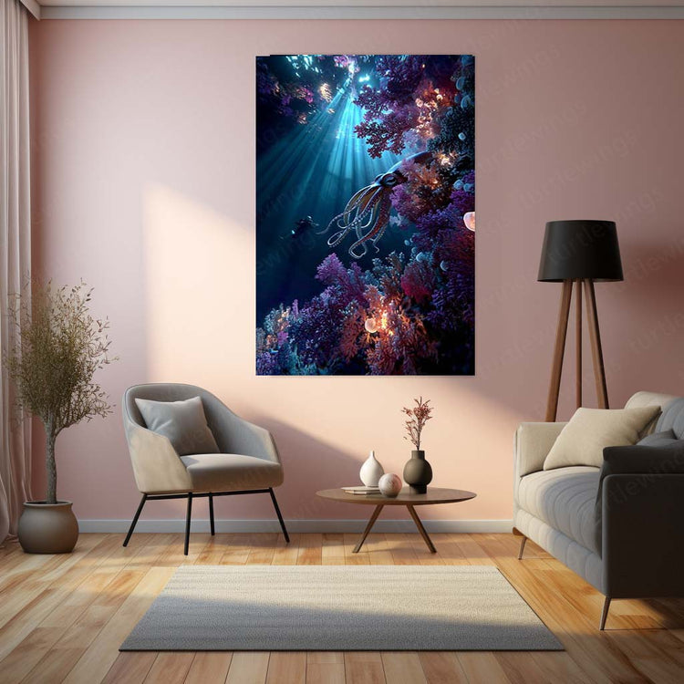 Colossal Hamilton’s Squid Metal Poster | Deep Sea Creature Wall Art | Underwater Fantasy Decor