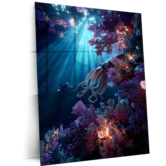 Colossal Hamilton’s Squid Metal Poster | Deep Sea Creature Wall Art | Underwater Fantasy Decor
