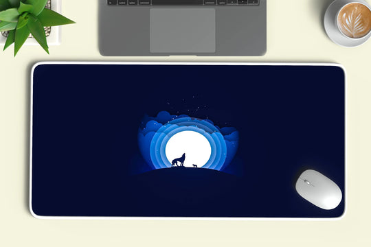 wolf moon howling abstract deskmat