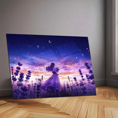 Lavender Field Dreams | Anime Girl Aesthetic Metal Frame | Serene Pastel Anime Wall Art - TURTLEWINGS 