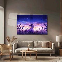 Lavender Field Dreams | Anime Girl Aesthetic Metal Frame | Serene Pastel Anime Wall Art - TURTLEWINGS 