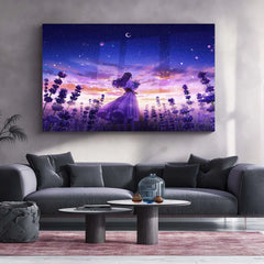 Lavender Field Dreams | Anime Girl Aesthetic Metal Frame | Serene Pastel Anime Wall Art - TURTLEWINGS 