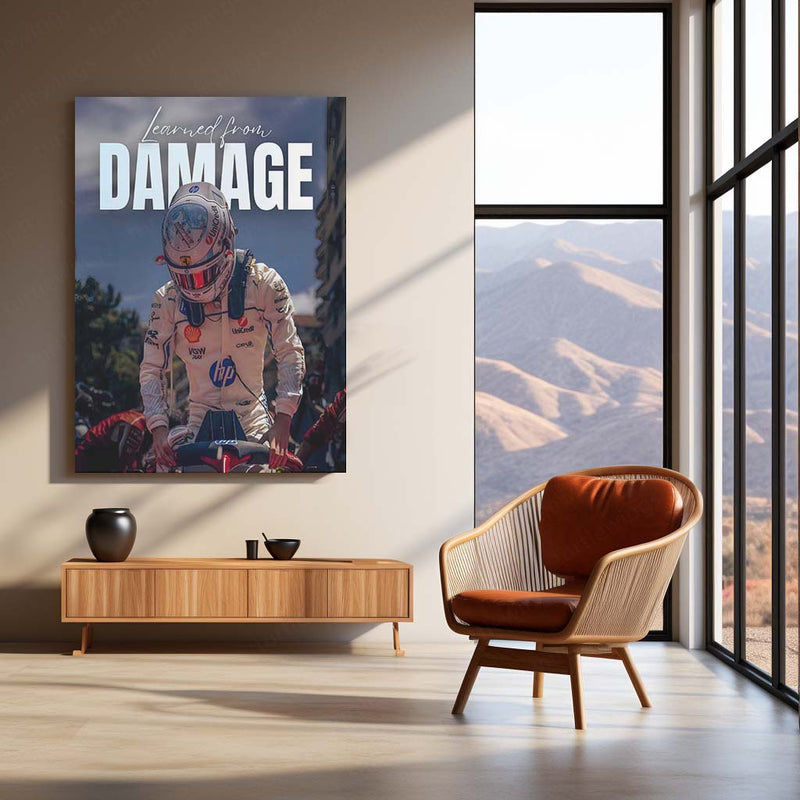 Quote Metal Poster | Charles Leclerc – Learned From Damage Metal Frame Resilience & Comeback Mindset Wall Art | Growth Through Failure Quote Metal Poster