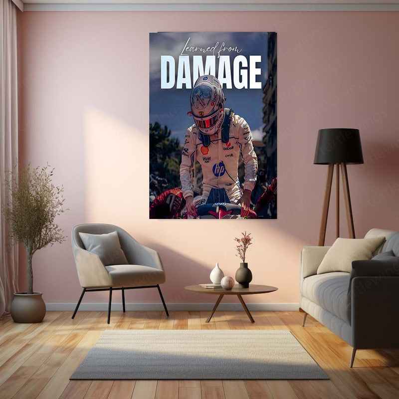 Quote Metal Poster | Charles Leclerc – Learned From Damage Metal Frame Resilience & Comeback Mindset Wall Art | Growth Through Failure Quote Metal Poster