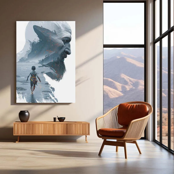 Game Metal Poster | ⚔️ Kratos Double Exposure Metal Poster | God of War Game Cover Art | Epic Gaming Wall Decor