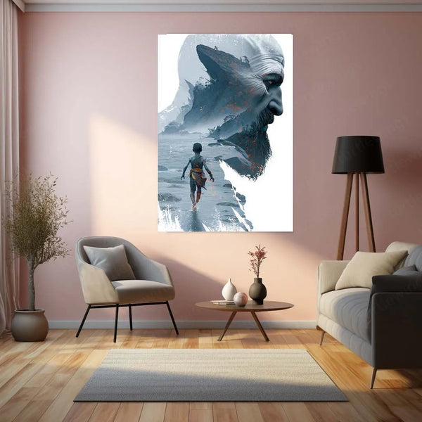 Game Metal Poster | ⚔️ Kratos Double Exposure Metal Poster | God of War Game Cover Art | Epic Gaming Wall Decor