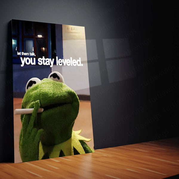 Quote Metal Poster | Let Them Talk – You Stay Leveled Metal Frame Calm Confidence & Unbothered Mindset Wall Art | Quiet Power Quote Metal Poster