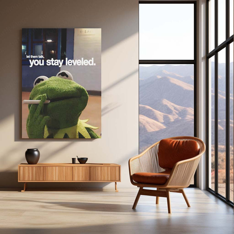 Quote Metal Poster | Let Them Talk – You Stay Leveled Metal Frame Calm Confidence & Unbothered Mindset Wall Art | Quiet Power Quote Metal Poster