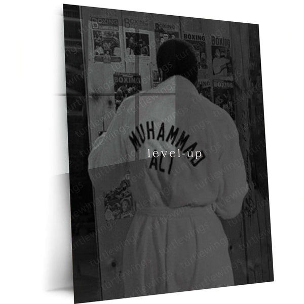 Quote Metal Poster | Muhammad Ali Level Up Motivational Metal Poster | Boxing Champion Discipline & Growth Mindset Wall Art