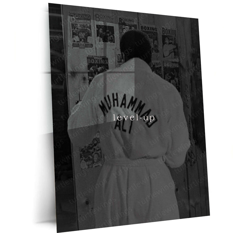 Quote Metal Poster | Muhammad Ali Level Up Motivational Metal Poster | Boxing Champion Discipline & Growth Mindset Wall Art