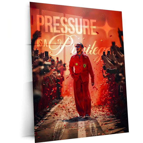 Quote Metal Poster | Lewis Hamilton – Pressure Is a Privilege Metal Frame | Elite Mindset Formula 1 Wall Art | Champion Mentality Quote Metal Poster
