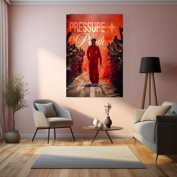 Quote Metal Poster | Lewis Hamilton – Pressure Is a Privilege Metal Frame | Elite Mindset Formula 1 Wall Art | Champion Mentality Quote Metal Poster