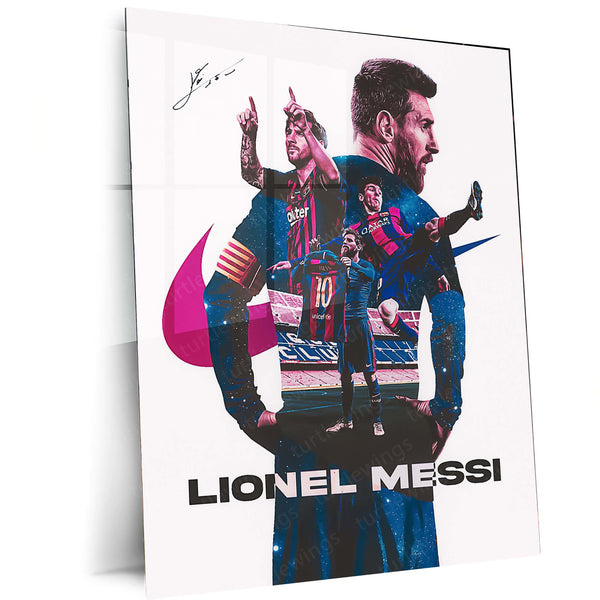 Lionel Messi – Mix Photo & Signature Metal Poster | Football Legend Wall Frame
