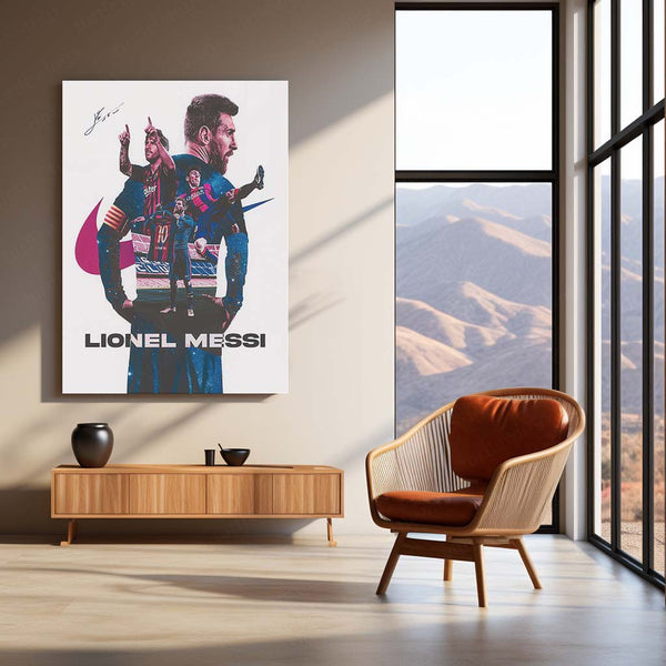 Lionel Messi – Mix Photo & Signature Metal Poster | Football Legend Wall Frame
