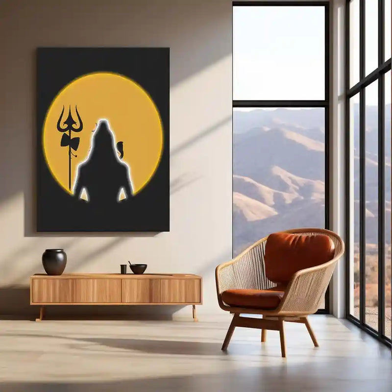 Lord Shiva Neon LED Frame | Mahadev Minimal Moon Wall Art | Divine Spiritual Decor - TURTLEWINGS 