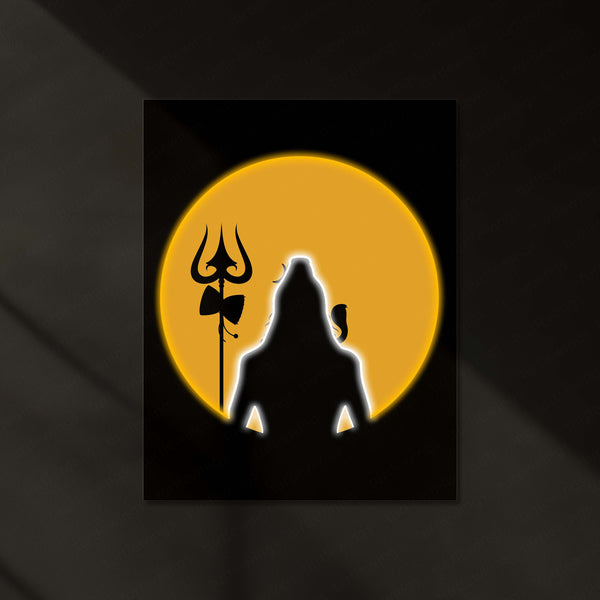 Lord Shiva Neon LED Frame | Mahadev Minimal Moon Wall Art | Divine Spiritual Decor