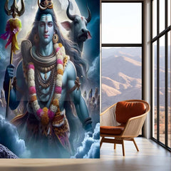 Lord Shiva with Nandi – Vibrant Abstract Spiritual Metal Frame | Sacred Hindu Wall Art | Divine Decor for Home & Temple 01