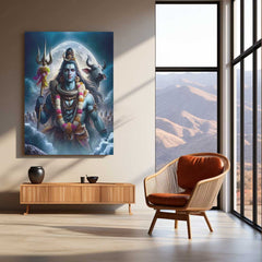 Lord Shiva with Nandi – Vibrant Abstract Spiritual Metal Frame | Sacred Hindu Wall Art | Divine Decor for Home & Temple 01