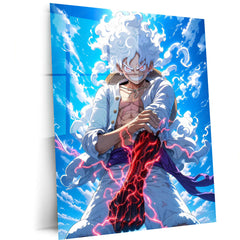 Anime Metal Poster | Gear 5 Monkey D. Luffy Skybound Power Metal Poster | One Piece Anime Wall Art | Premium Aluminum Print