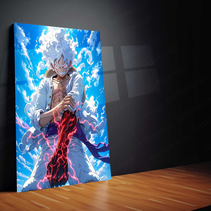 Anime Metal Poster | Gear 5 Monkey D. Luffy Skybound Power Metal Poster | One Piece Anime Wall Art | Premium Aluminum Print