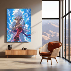 Anime Metal Poster | Gear 5 Monkey D. Luffy Skybound Power Metal Poster | One Piece Anime Wall Art | Premium Aluminum Print