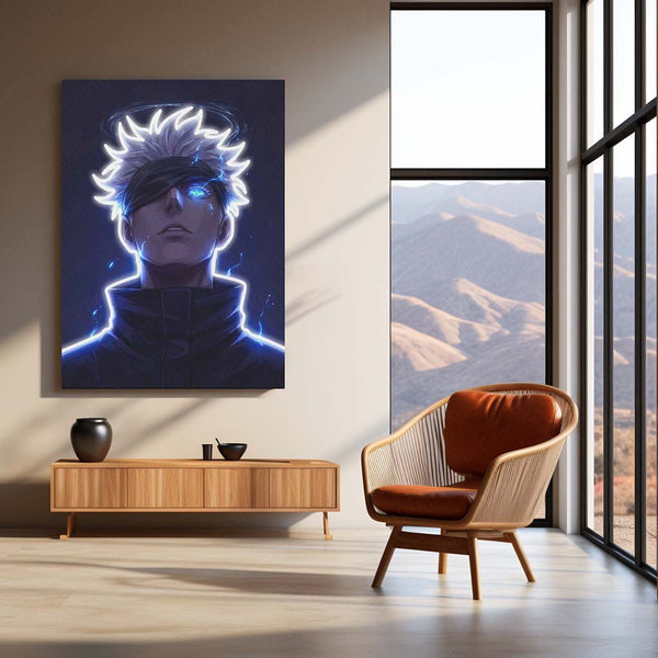 Gojo Satoru Neon LED Frame | Jujutsu Kaisen Anime Wall Art | Infinity Power Aesthetic Design