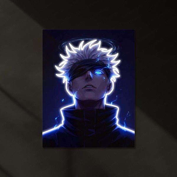 Gojo Satoru Neon LED Frame | Jujutsu Kaisen Anime Wall Art | Infinity Power Aesthetic Design
