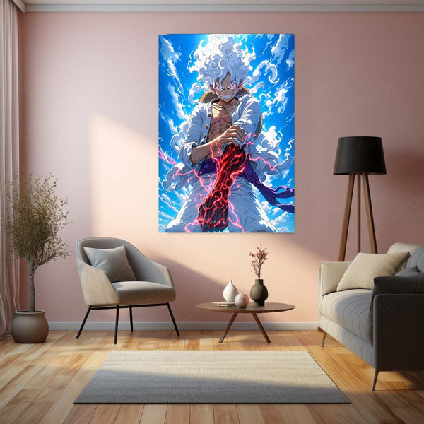 Anime Metal Poster | Gear 5 Monkey D. Luffy Skybound Power Metal Poster | One Piece Anime Wall Art | Premium Aluminum Print