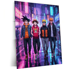 Anime Legends Street Metal Poster | Luffy Naruto Goku Ichigo Wall Art | Anime Room Decor - TURTLEWINGS 