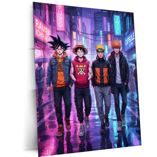 Anime Legends Street Metal Poster | Luffy Naruto Goku Ichigo Wall Art | Anime Room Decor - TURTLEWINGS 
