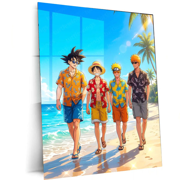 Anime Legends Beach Metal Poster | Luffy Naruto Goku Ichigo Wall Art | Anime Room Decor 01 - TURTLEWINGS 