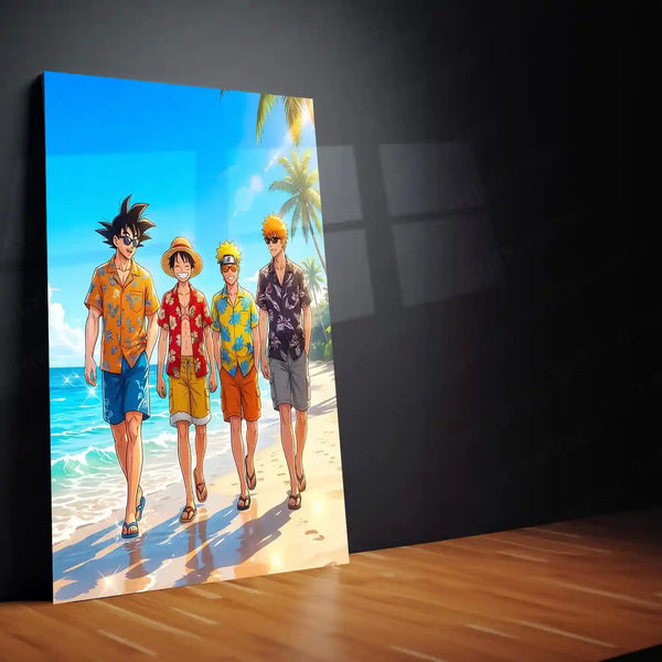 Anime Legends Beach Metal Poster | Luffy Naruto Goku Ichigo Wall Art | Anime Room Decor 01 - TURTLEWINGS 