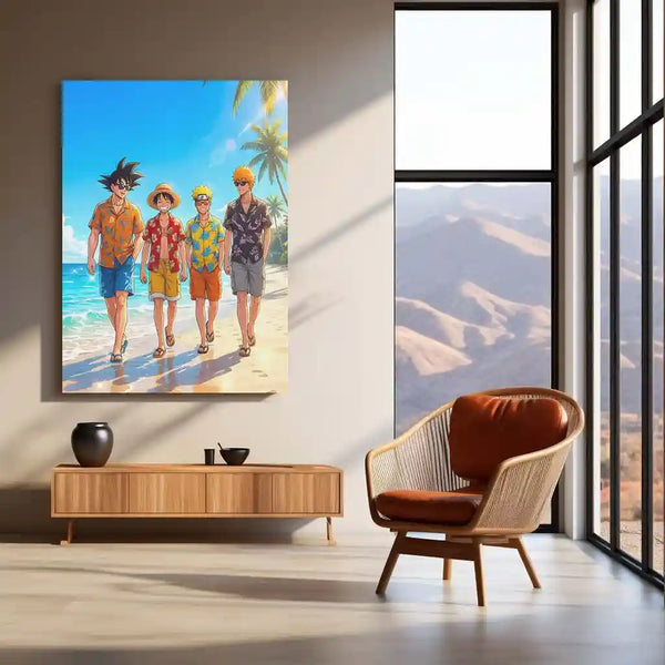 Anime Legends Beach Metal Poster | Luffy Naruto Goku Ichigo Wall Art | Anime Room Decor 01 - TURTLEWINGS 