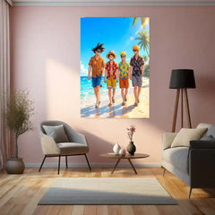 Anime Legends Beach Metal Poster | Luffy Naruto Goku Ichigo Wall Art | Anime Room Decor 01 - TURTLEWINGS 