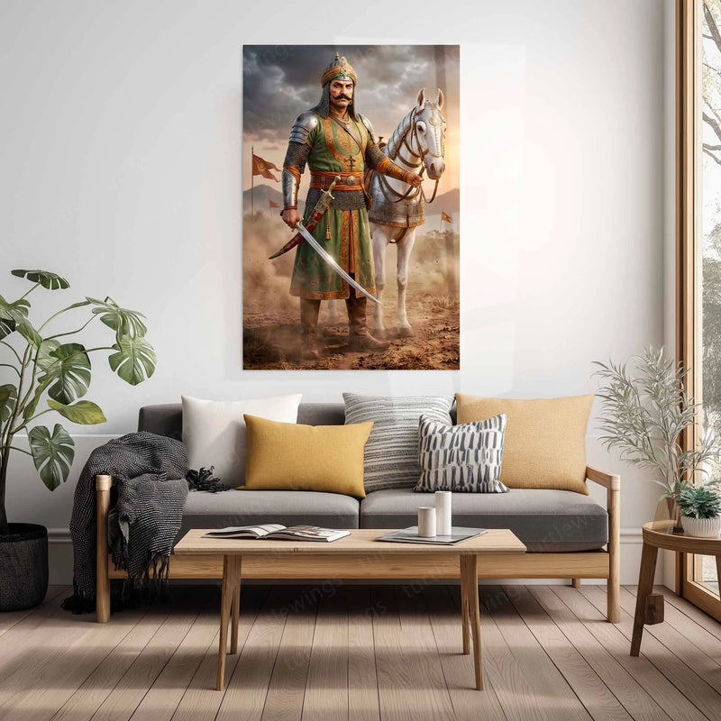 Maharana Pratap Metal Frame | Rajput Warrior Metal Poster | Metal Frame - TURTLEWINGS 