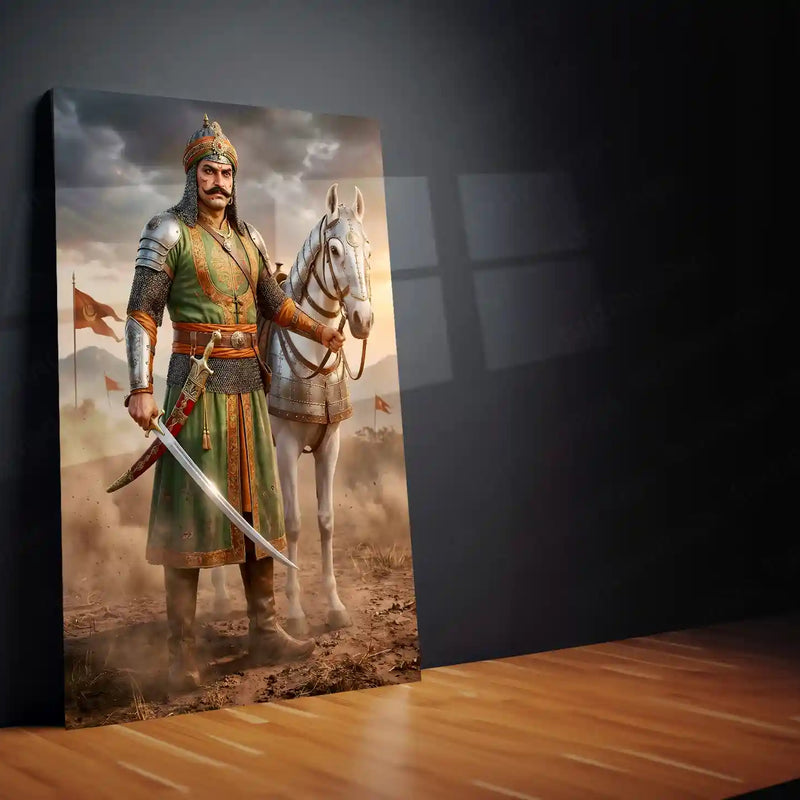 Maharana Pratap Metal Frame | Rajput Warrior Metal Poster | Metal Frame - TURTLEWINGS 