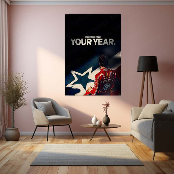 Quote Metal Poster | Charles Leclerc – Make This Year Your Year Metal Frame Ferrari F1 Motivation Wall Art | New Beginnings, Focus & Champion Mindset Quote Metal Poster