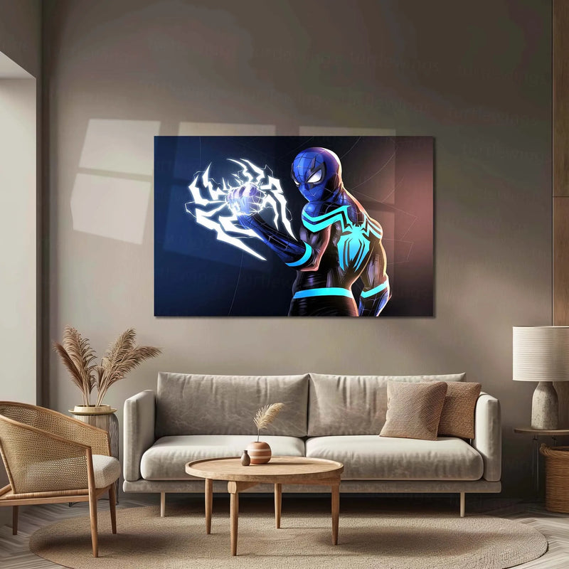 Marvel Spidersona – Electric Awakening | Superhero Metal Frame | Futuristic Spider-Verse Wall Art - TURTLEWINGS 