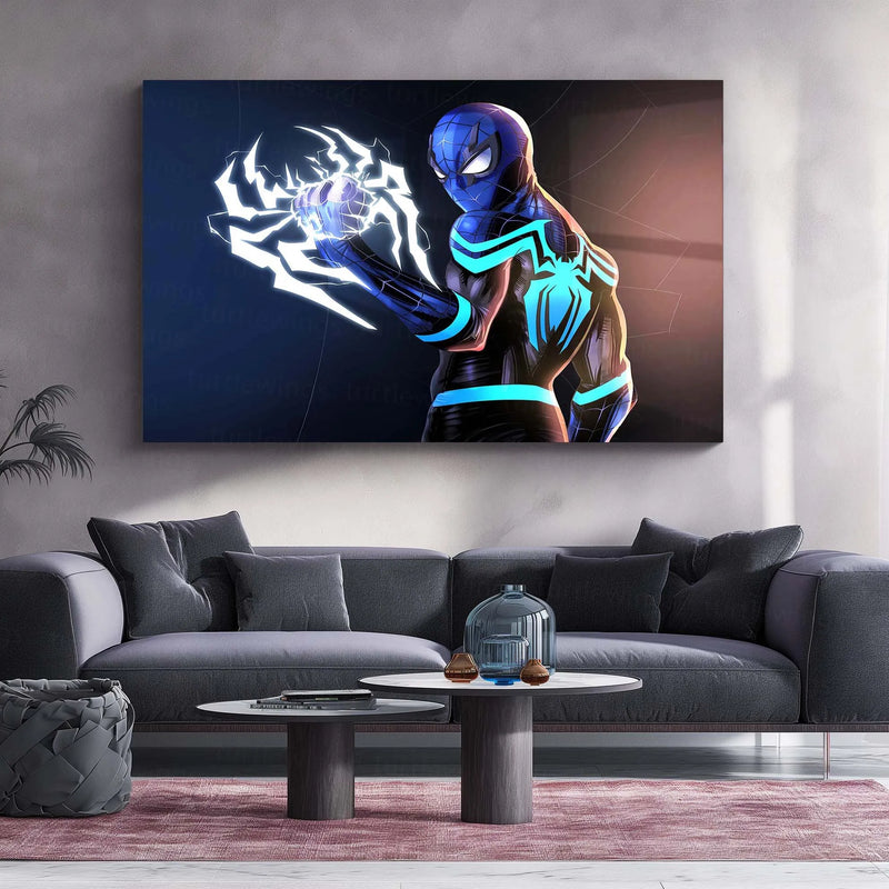 Marvel Spidersona – Electric Awakening | Superhero Metal Frame | Futuristic Spider-Verse Wall Art - TURTLEWINGS 